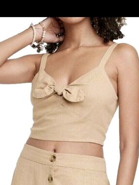 Universal Thread Womens Smock Back Tie-Front Crop Tank Top Wheatfield Tan XL